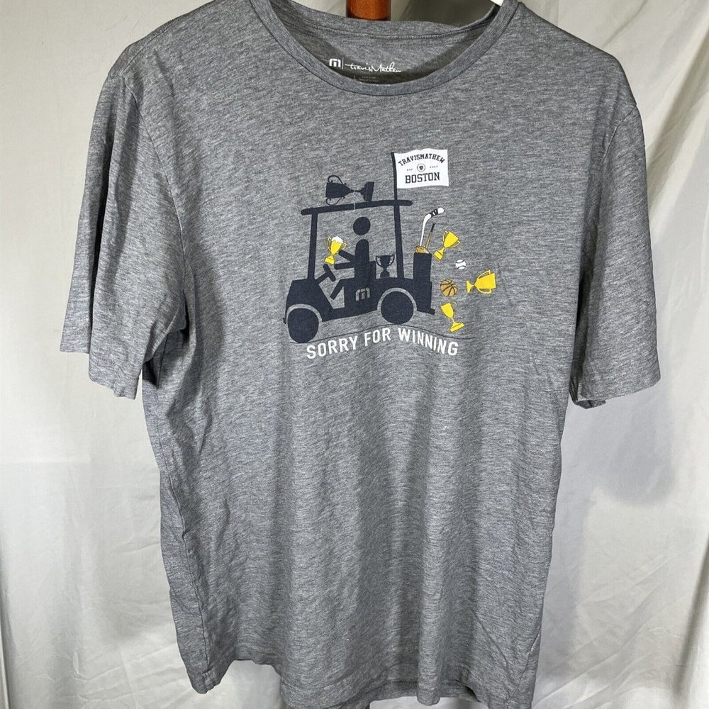 Travis Mathew Shirt Mens Size Large Gray Graphic Tee Golf Sorry for Winning